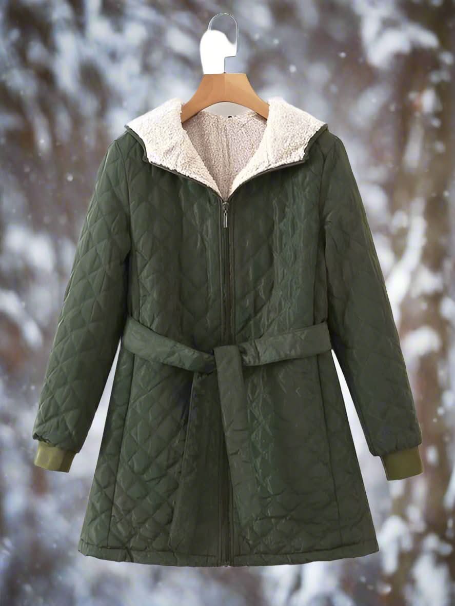 Drune | Damen Steppjacke mit Kapuze und Gürtel