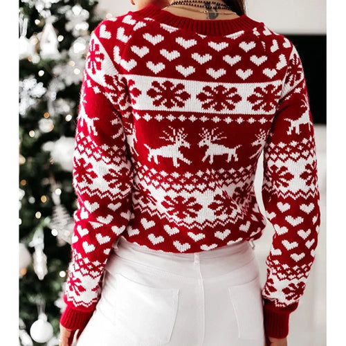 Drune | Weihnachtspullover für Damen - Warmer & Stilvoller Pullover mit Schneeflockenprint