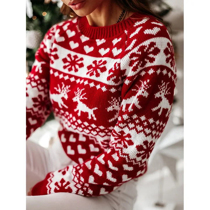 Drune | Weihnachtspullover für Damen - Warmer & Stilvoller Pullover mit Schneeflockenprint