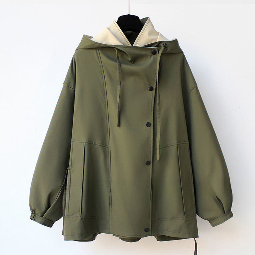 Drune | Mittellange, taillierte Windjacke für Damen mit Kapuze und Reißverschluss