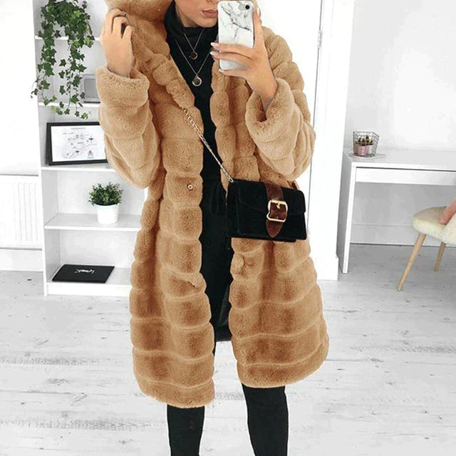 Drune | Damen Lange Teddyjacke mit Kapuze