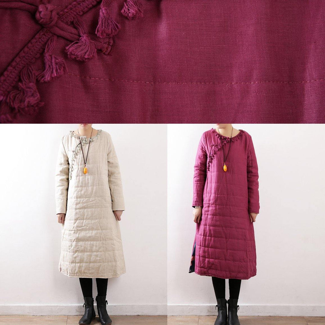 Drune | beige Mäntel lässige Schneejacken Chinesischer Knopf seitlich offen Winteroberbekleidung