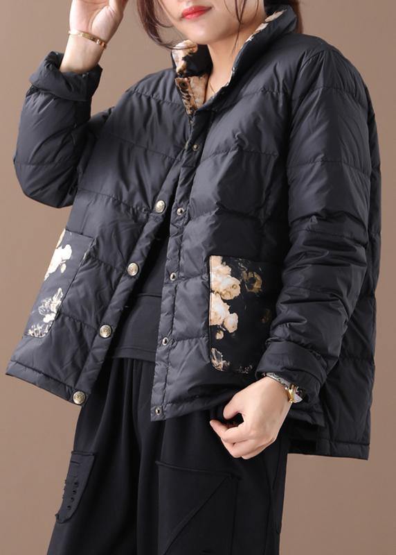 Drune | Damen Parka Mäntel schwarze Patchwork-Druck Stehkragen Taschen Drune | Wintermantel