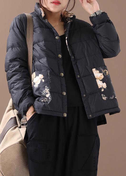 Drune | Damen Parka Mäntel schwarze Patchwork-Druck Stehkragen Taschen Drune | Wintermantel
