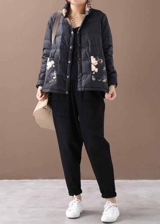 Drune | Damen Parka Mäntel schwarze Patchwork-Druck Stehkragen Taschen Drune | Wintermantel