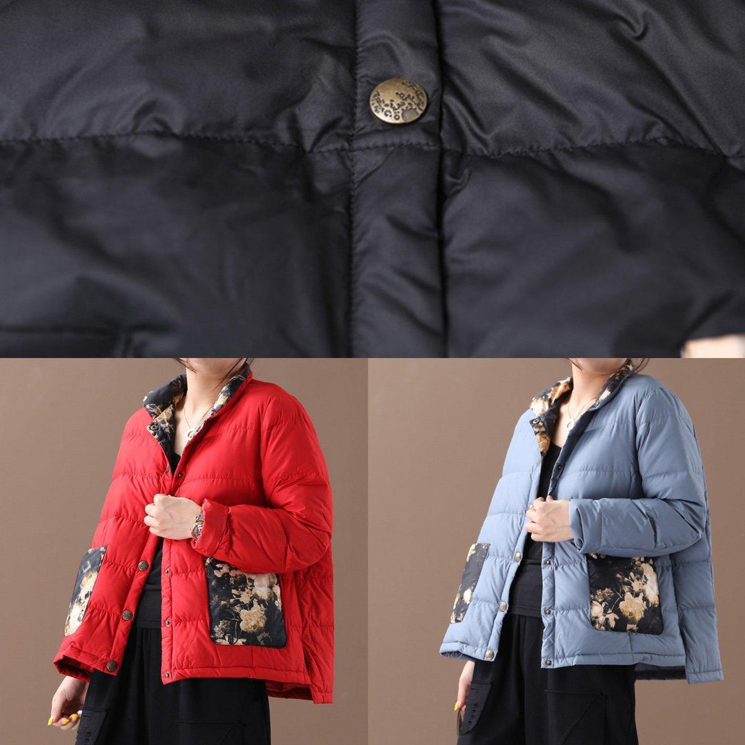 Drune | Damen Parka Mäntel schwarze Patchwork-Druck Stehkragen Taschen Drune | Wintermantel