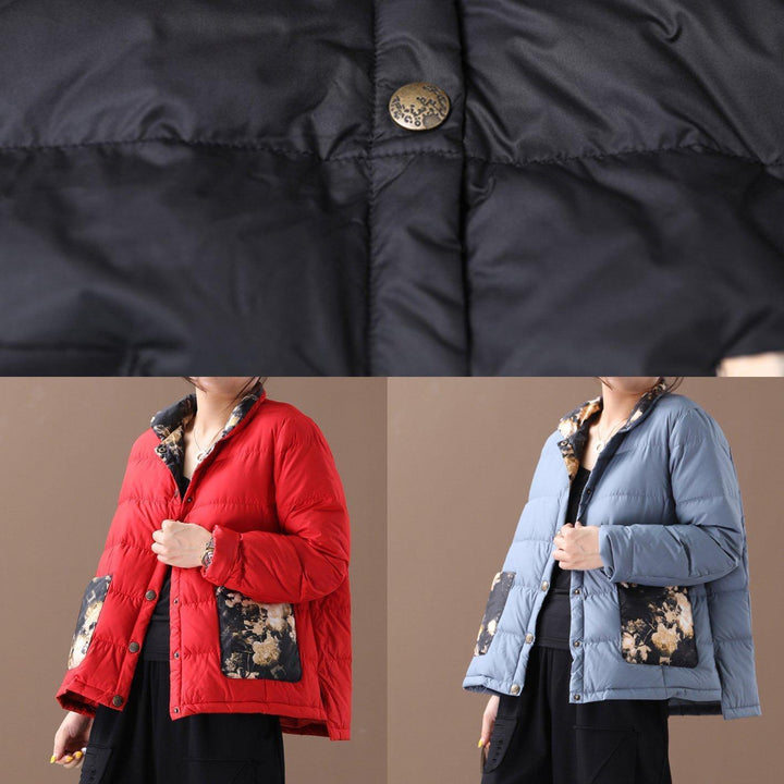 Drune | Damen Parka Mäntel schwarze Patchwork-Druck Stehkragen Taschen Drune | Wintermantel