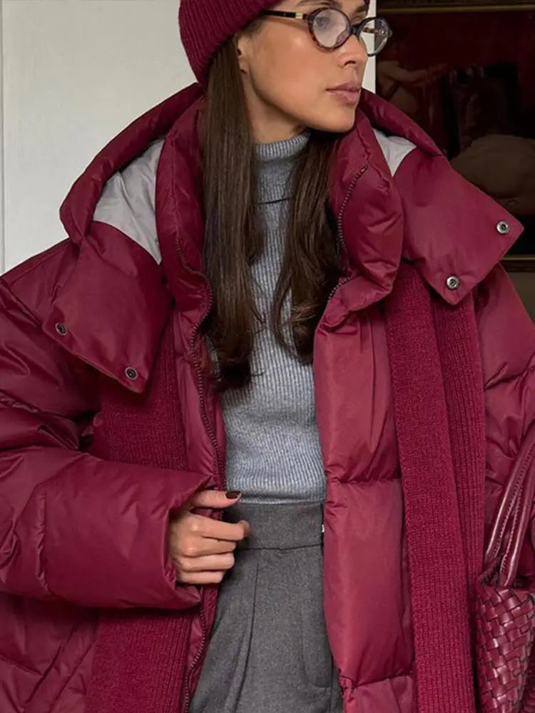 Drune | Warme Lange Damen Winterjacke aus Baumwolle mit Kapuze und Stehkragen