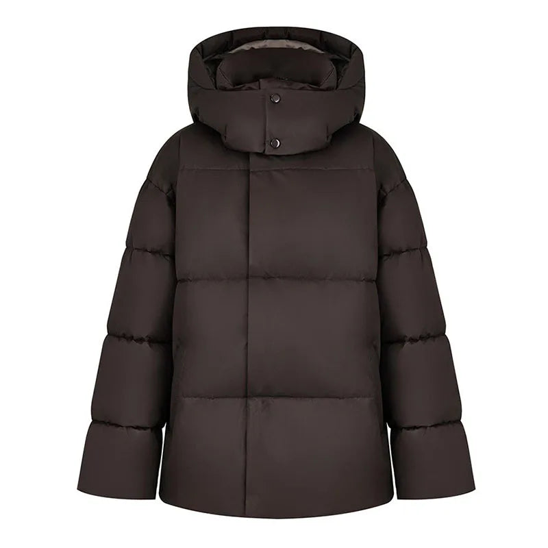 Drune | Warme Lange Damen Winterjacke aus Baumwolle mit Kapuze und Stehkragen