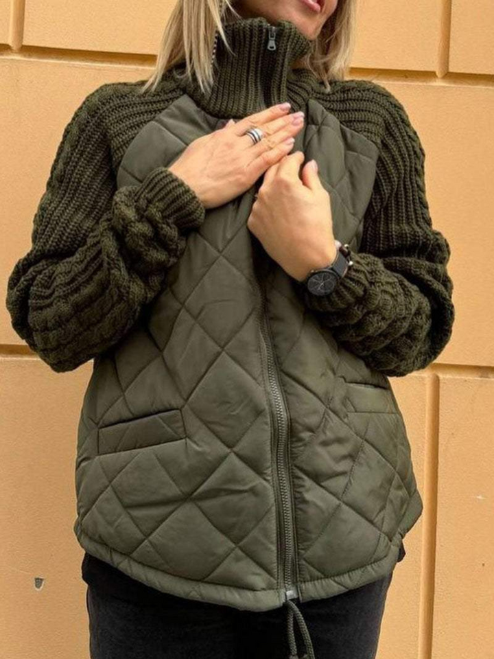 Drune | Damen Strick-Winterjacke mit Reißverschluss und gestepptem Vorderteil