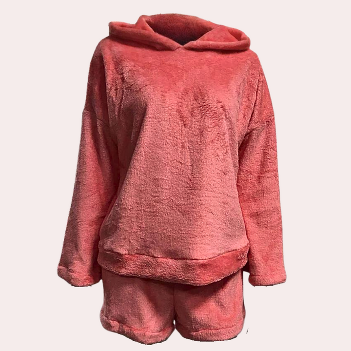 Drune | Damen Pyjama-Set mit Kapuze & „Meow“-Print - Flauschiger Zweiteiler für Herbst & Winter