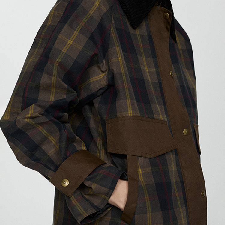 Drune | Damen Warme Karierte Jacke mit Weichem Kunstfellkragen und Großen Taschen