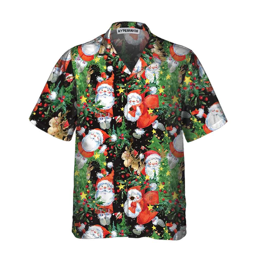 Drune | Aquarell Santa Muster Hawaiian Shirt, Lustiges Weihnachtsmann Shirt, Geschenk Für Weihnachten