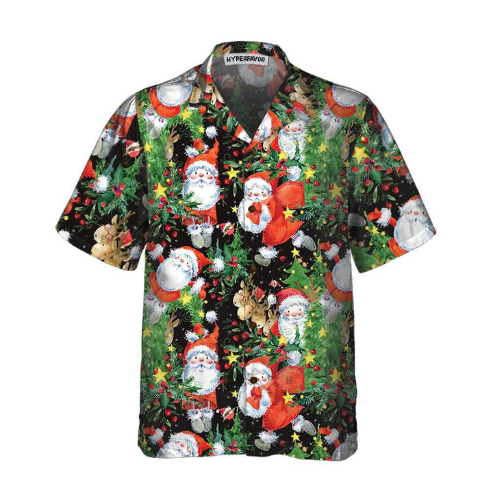 Drune | Aquarell Santa Muster Hawaiian Shirt, Lustiges Weihnachtsmann Shirt, Geschenk Für Weihnachten