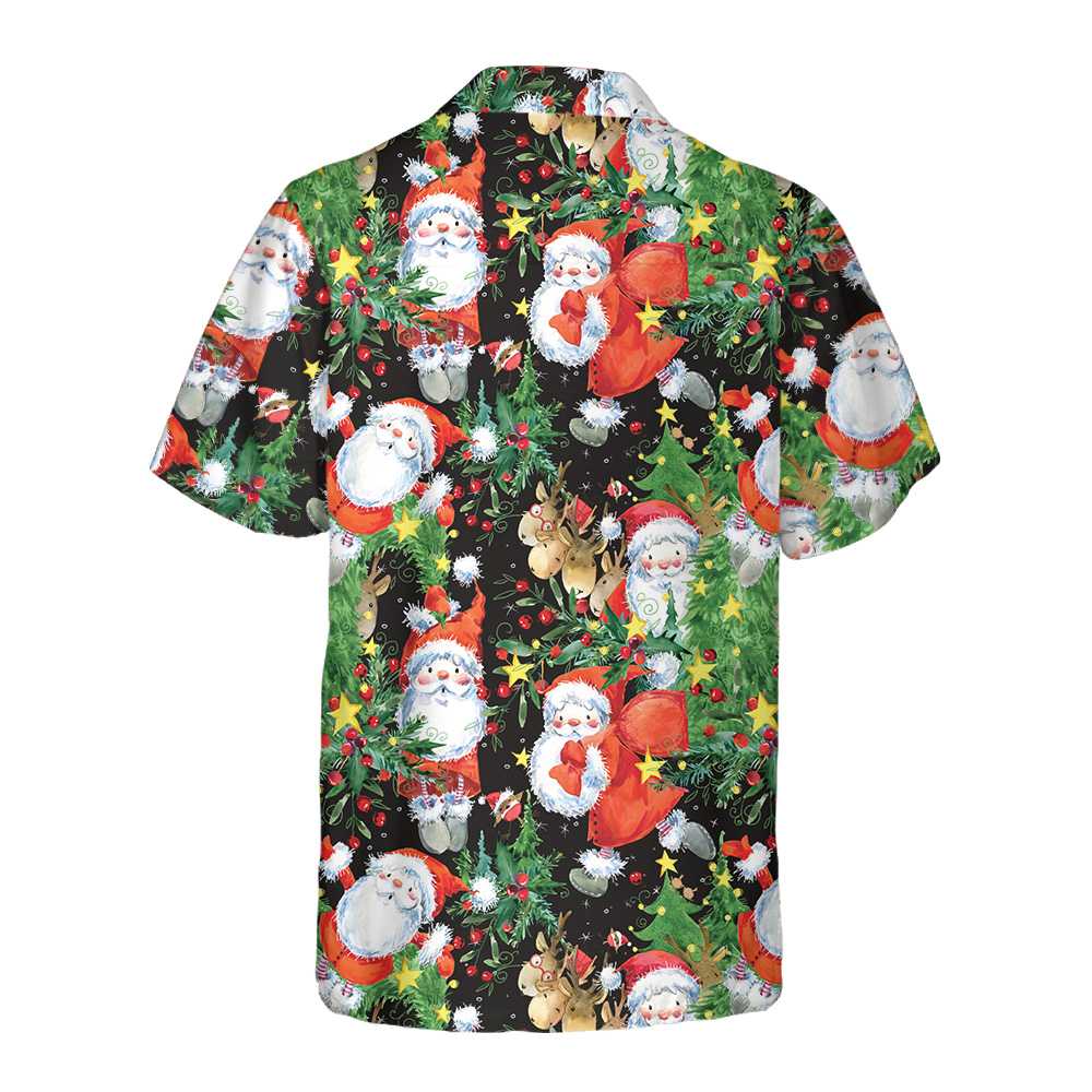 Drune | Aquarell Santa Muster Hawaiian Shirt, Lustiges Weihnachtsmann Shirt, Geschenk Für Weihnachten