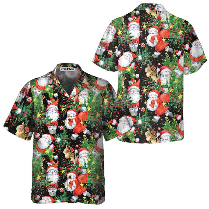 Drune | Aquarell Santa Muster Hawaiian Shirt, Lustiges Weihnachtsmann Shirt, Geschenk Für Weihnachten