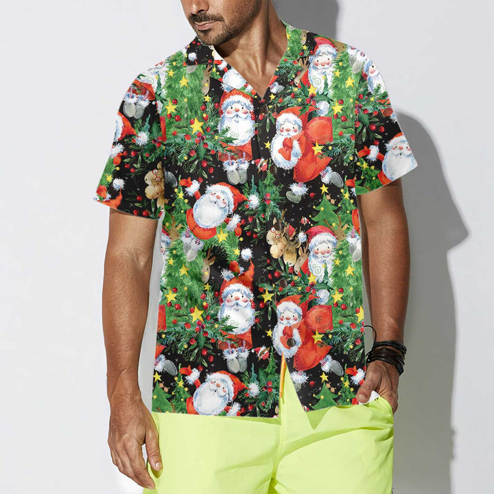 Drune | Aquarell Santa Muster Hawaiian Shirt, Lustiges Weihnachtsmann Shirt, Geschenk Für Weihnachten