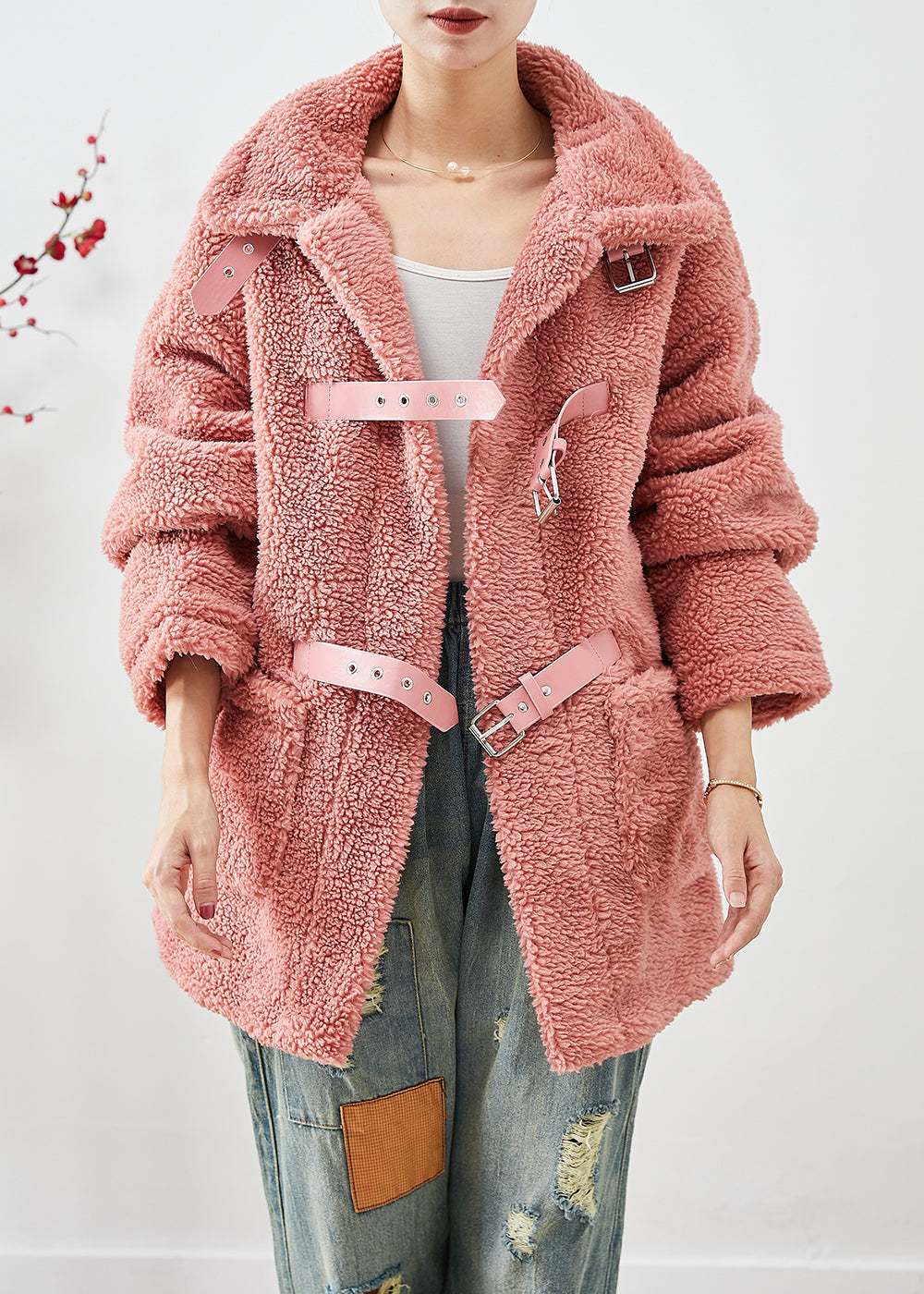 Drune | Rote dicke Kunstpelz-Fleece-Mäntel Übergroß Winter