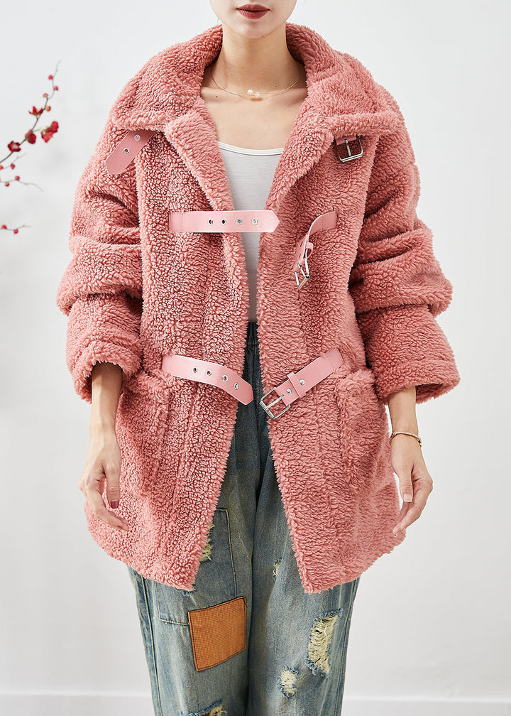 Drune | Rote dicke Kunstpelz-Fleece-Mäntel Übergroß Winter