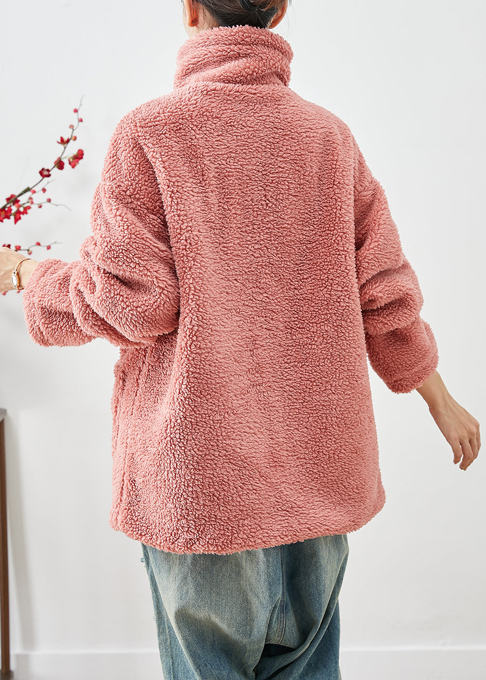 Drune | Rote dicke Kunstpelz-Fleece-Mäntel Übergroß Winter