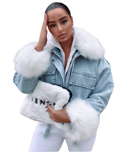 Drune | MODACHIC Jeansjacke mit Pelzbesatz