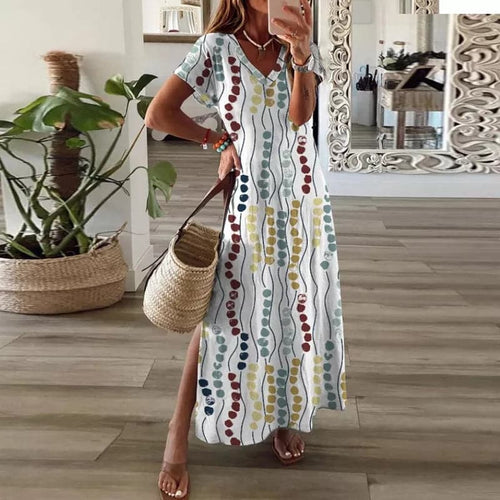 Drune | Buntes Maxi-Kleid mit V-Ausschnitt