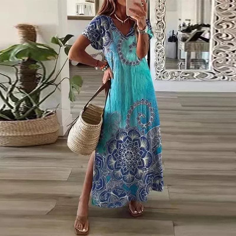Drune | Buntes Maxi-Kleid mit V-Ausschnitt