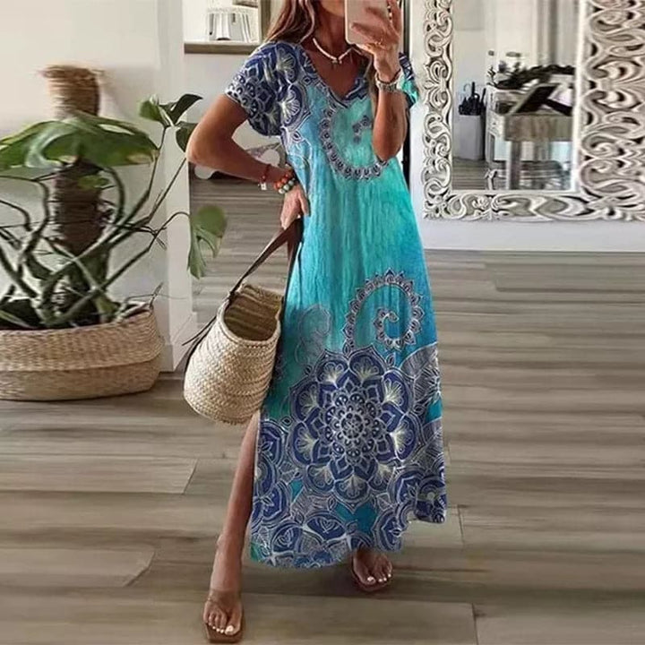 Drune | Buntes Maxi-Kleid mit V-Ausschnitt