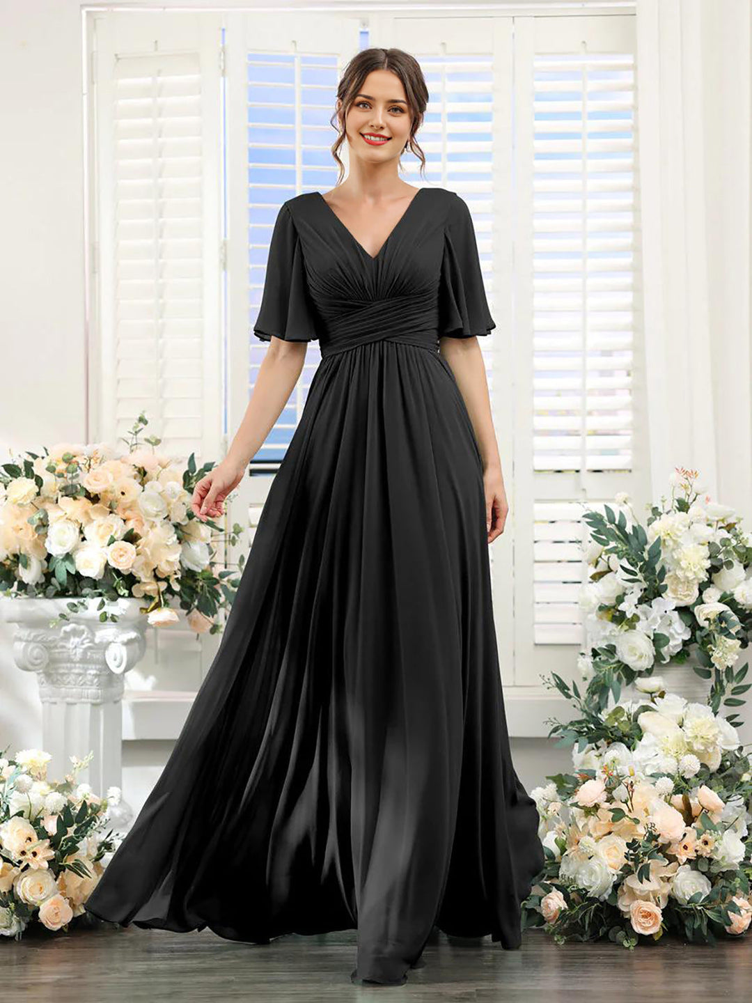 Drune | Fließendes V-Ausschnitt Chiffonkleid für Damen