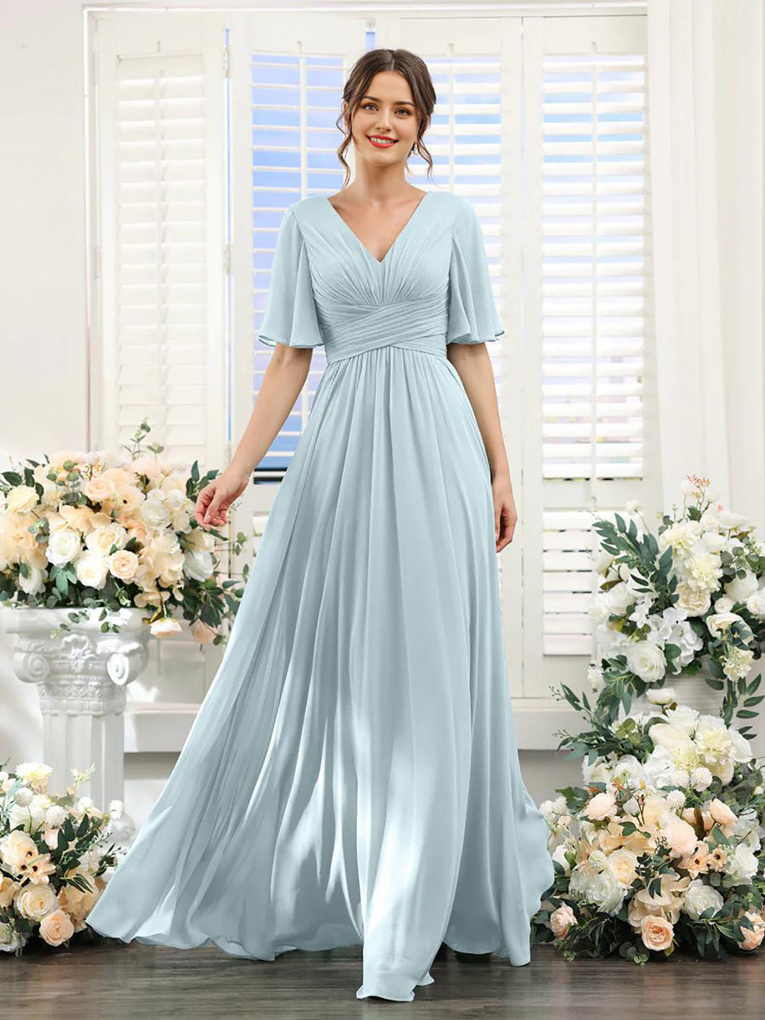 Drune | Fließendes V-Ausschnitt Chiffonkleid für Damen