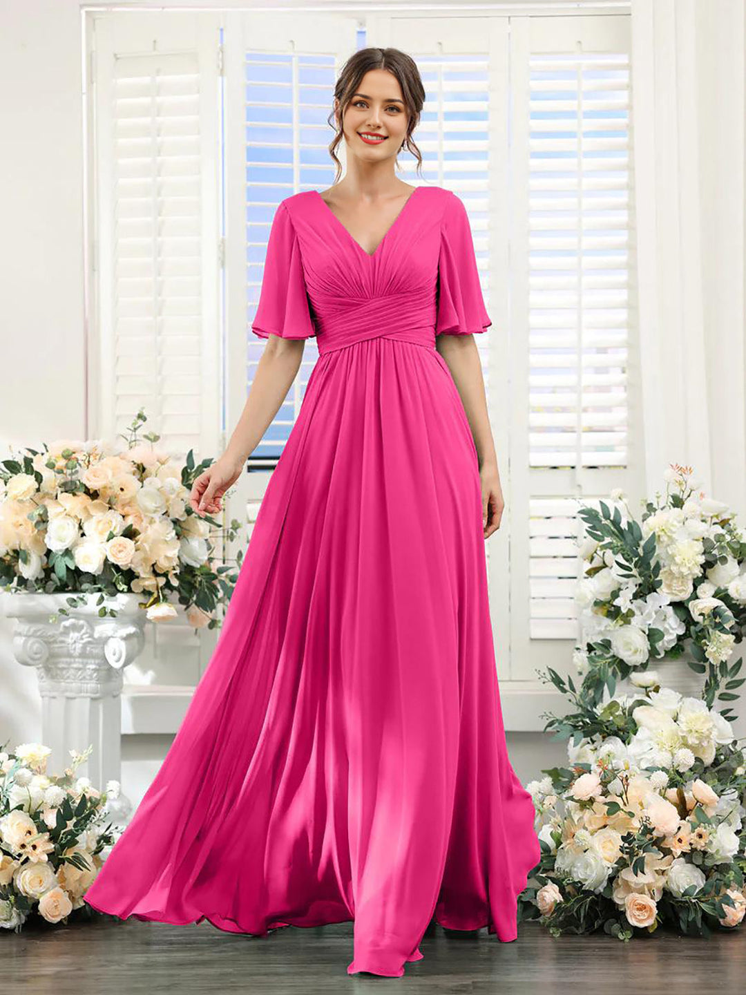 Drune | Fließendes V-Ausschnitt Chiffonkleid für Damen