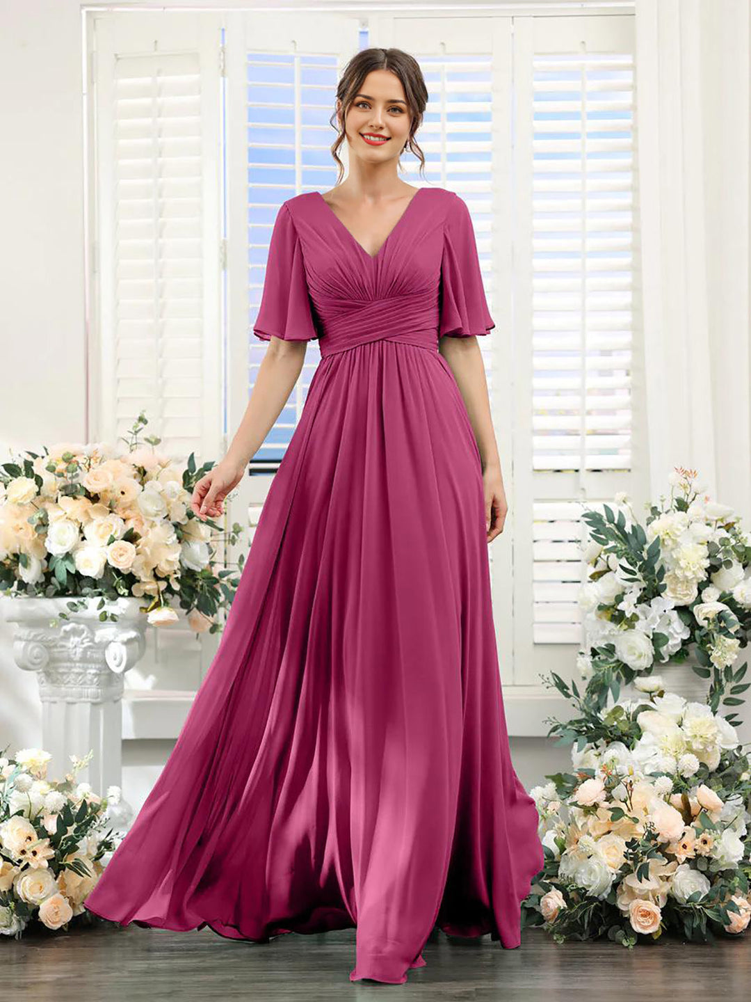 Drune | Fließendes V-Ausschnitt Chiffonkleid für Damen
