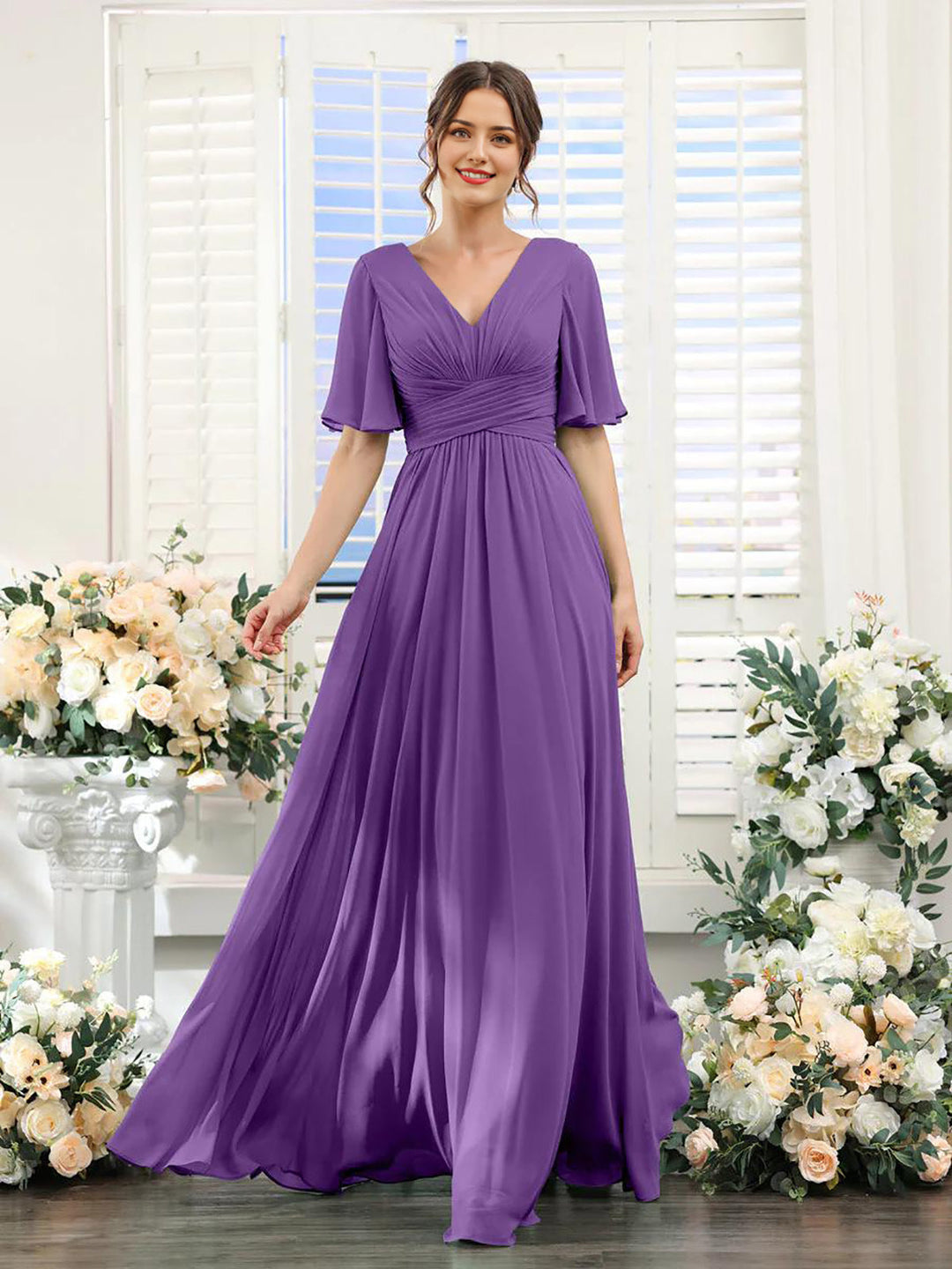 Drune | Fließendes V-Ausschnitt Chiffonkleid für Damen