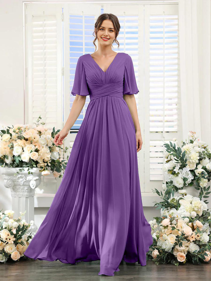 Drune | Fließendes V-Ausschnitt Chiffonkleid für Damen