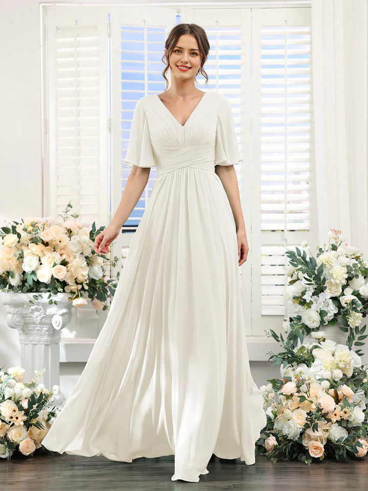 Drune | Fließendes V-Ausschnitt Chiffonkleid für Damen