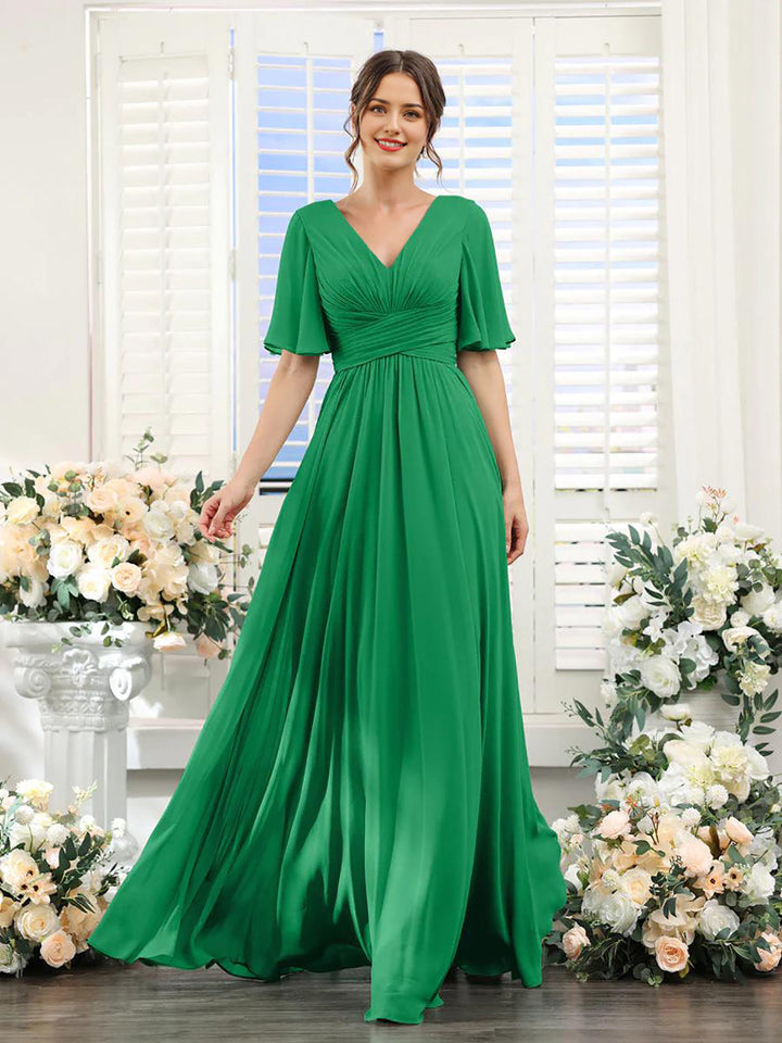 Drune | Fließendes V-Ausschnitt Chiffonkleid für Damen