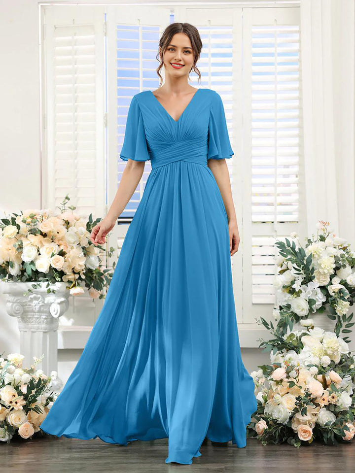 Drune | Fließendes V-Ausschnitt Chiffonkleid für Damen