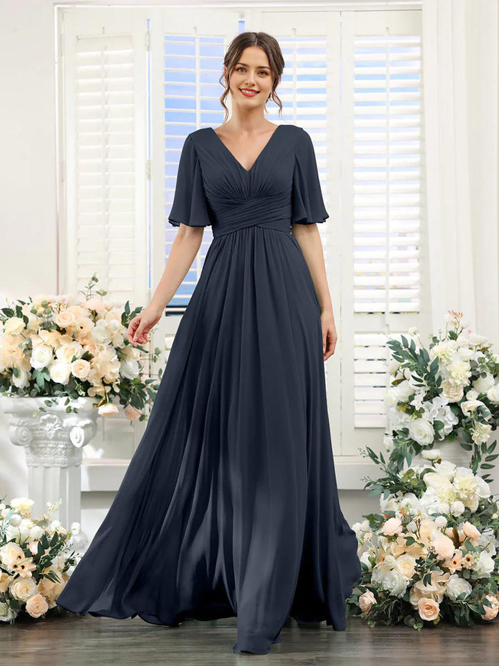 Drune | Fließendes V-Ausschnitt Chiffonkleid für Damen