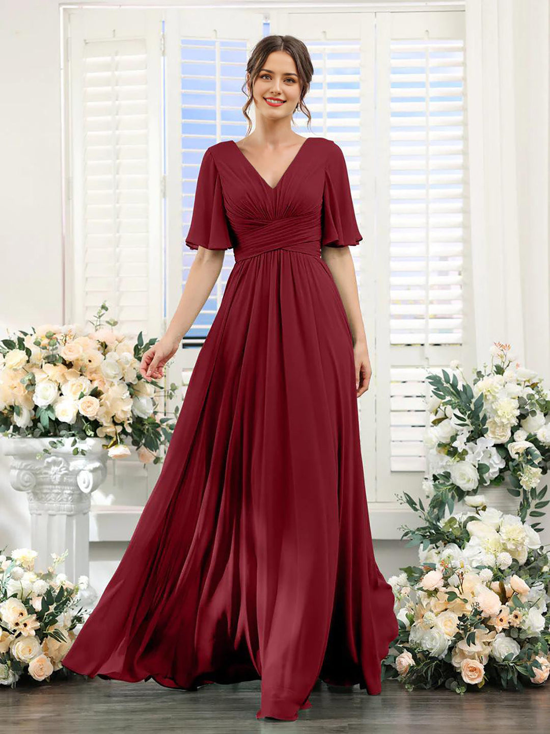Drune | Fließendes V-Ausschnitt Chiffonkleid für Damen