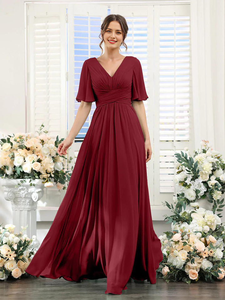 Drune | Fließendes V-Ausschnitt Chiffonkleid für Damen