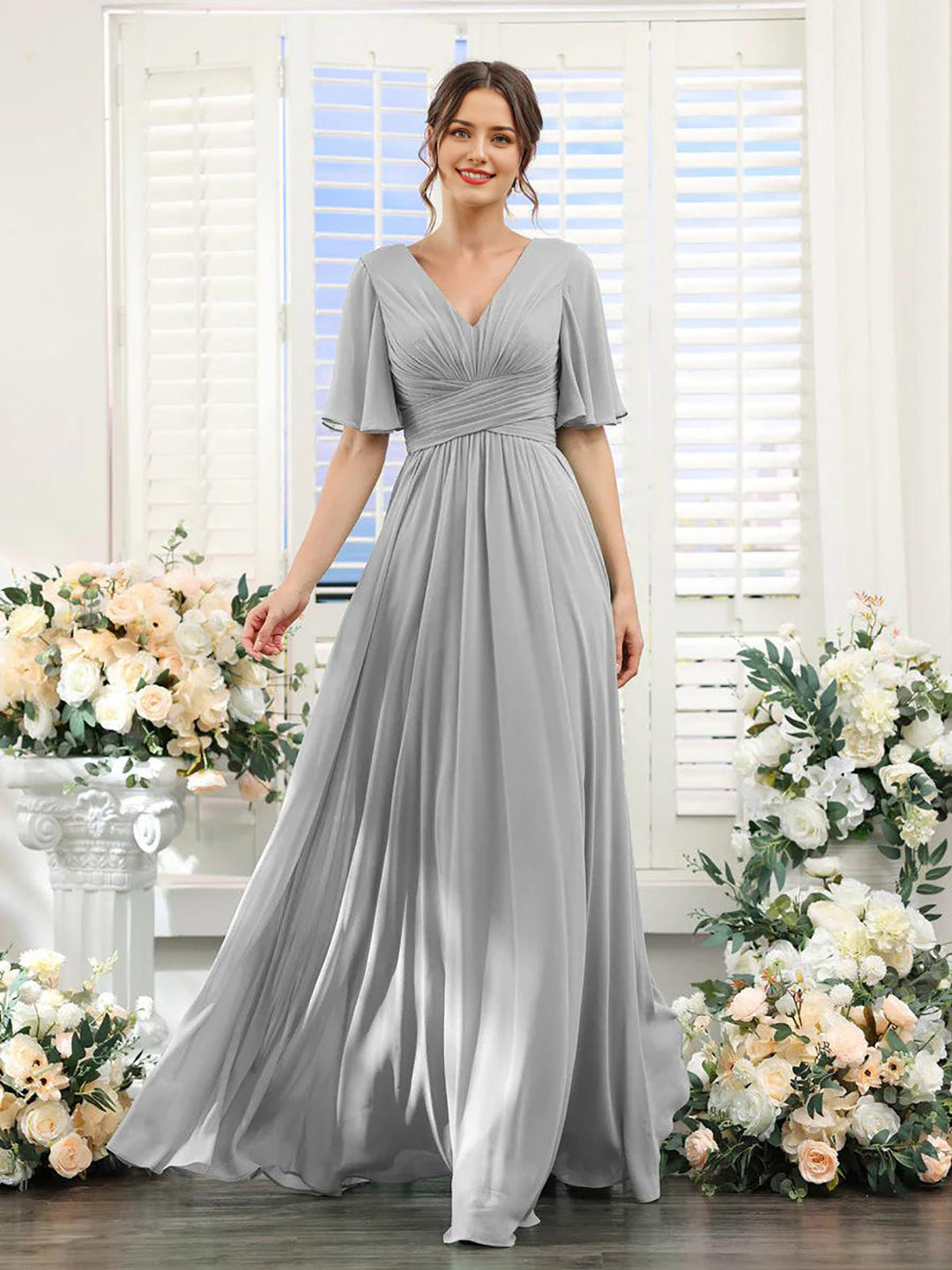 Drune | Fließendes V-Ausschnitt Chiffonkleid für Damen
