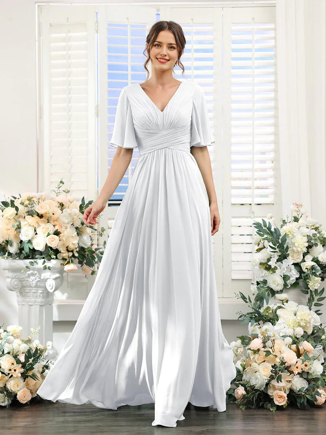 Drune | Fließendes V-Ausschnitt Chiffonkleid für Damen