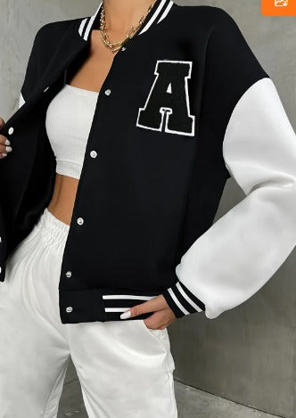 Drune | Varsity Bomberjacke Damen - Buchstabenprint Freizeitjacke