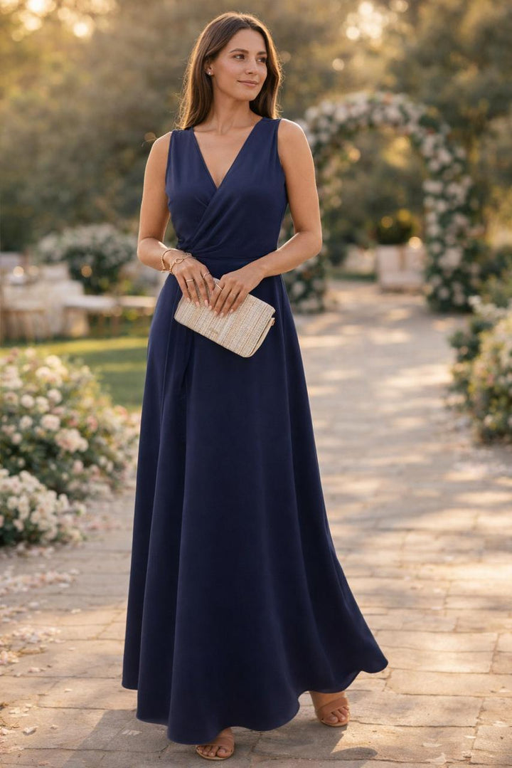 Drune Maxikleid Damen lang elegant V-Ausschnitt ärmellos