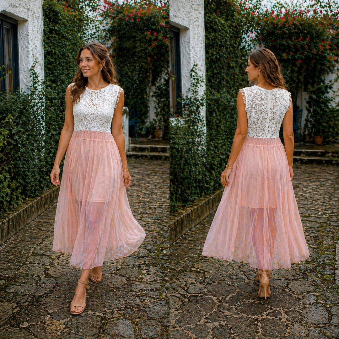 Drune Damen Chiffon Midikleid Ärmellos Locker Fallend