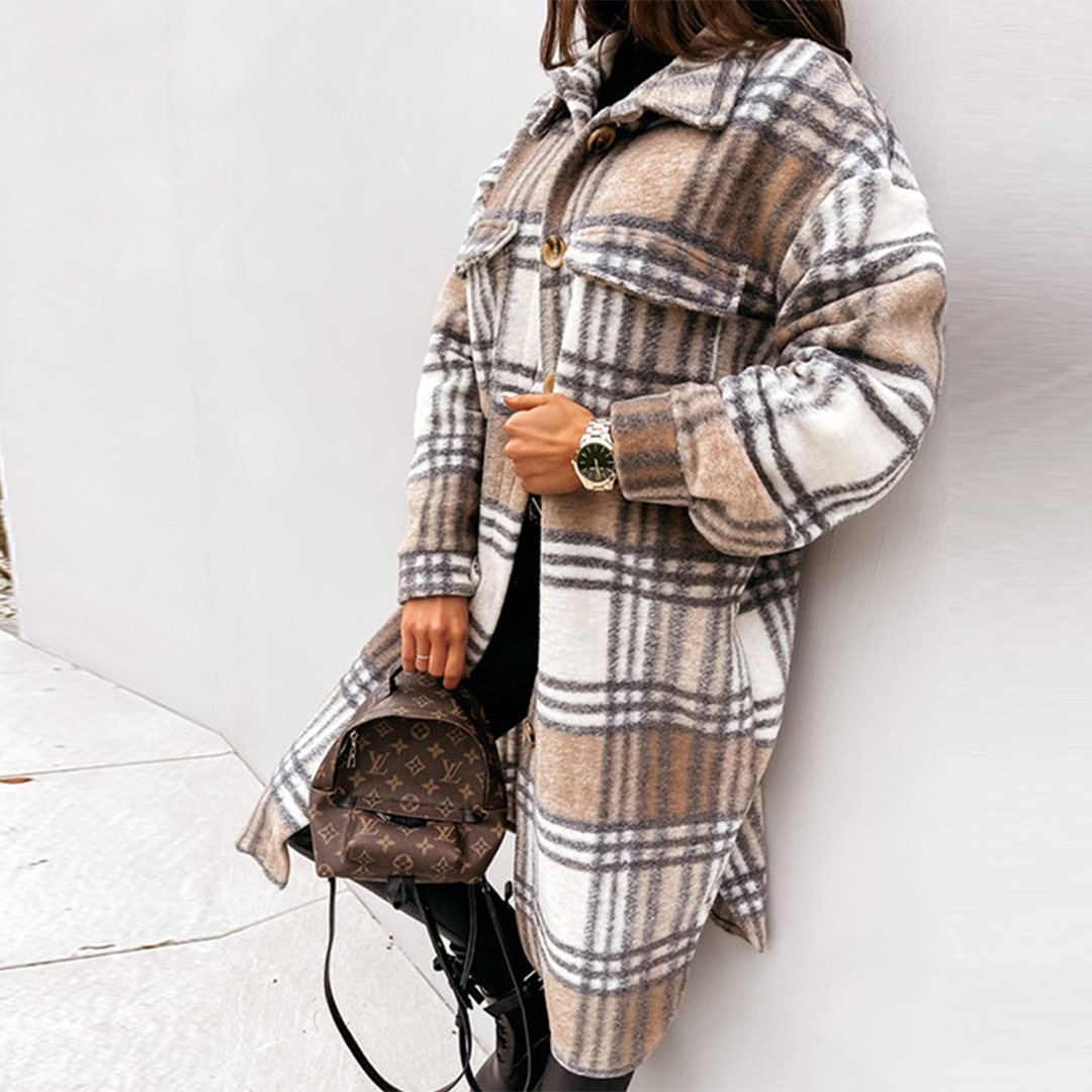 Drune | Karierte lange Damenjacke