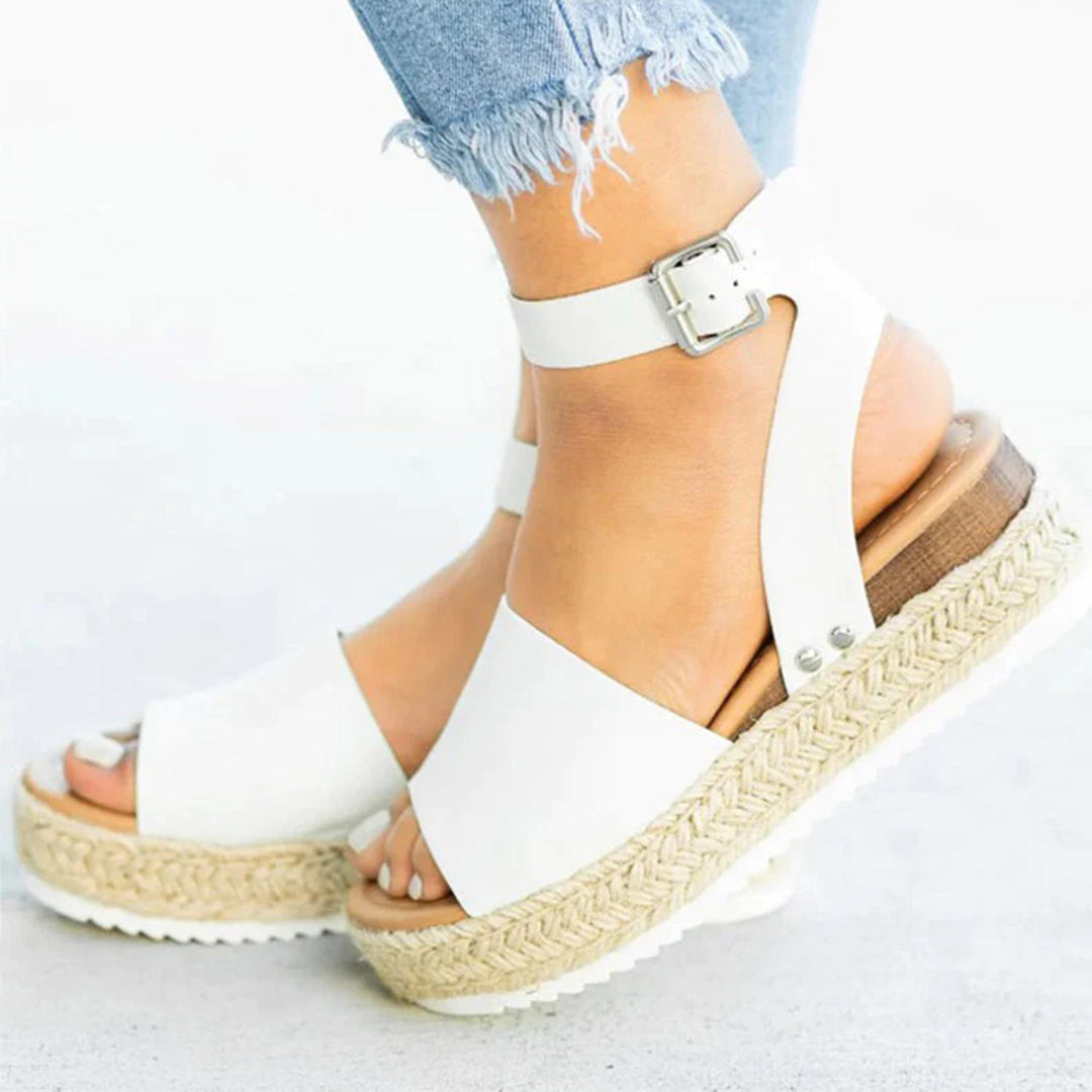 Drune | Plattform Sandalen Espadrille-Sohle Verstellbarer Knöchelriemen Zehenriemen