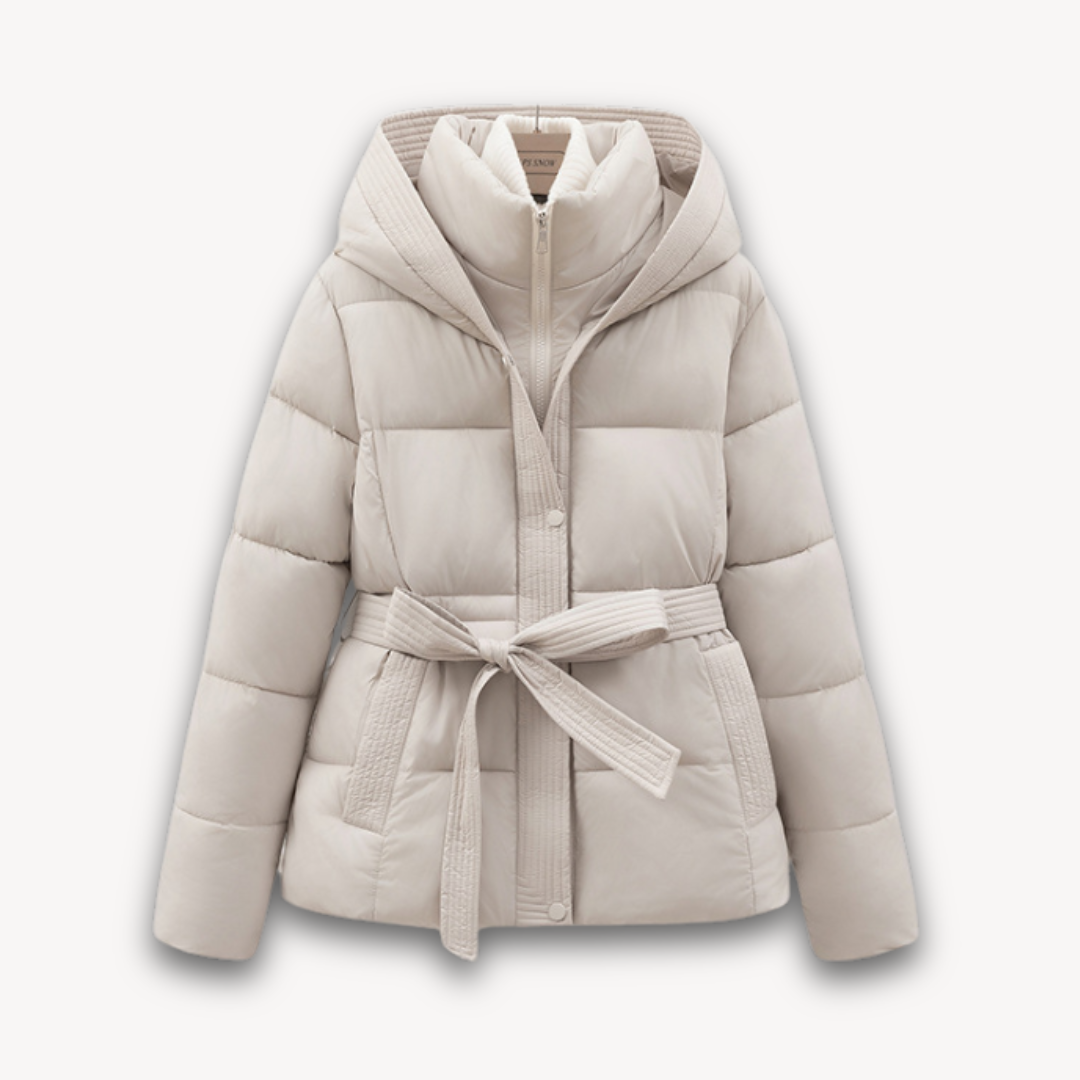 Drune | Damen Pufferjacke mit Kapuze und Gürtel
