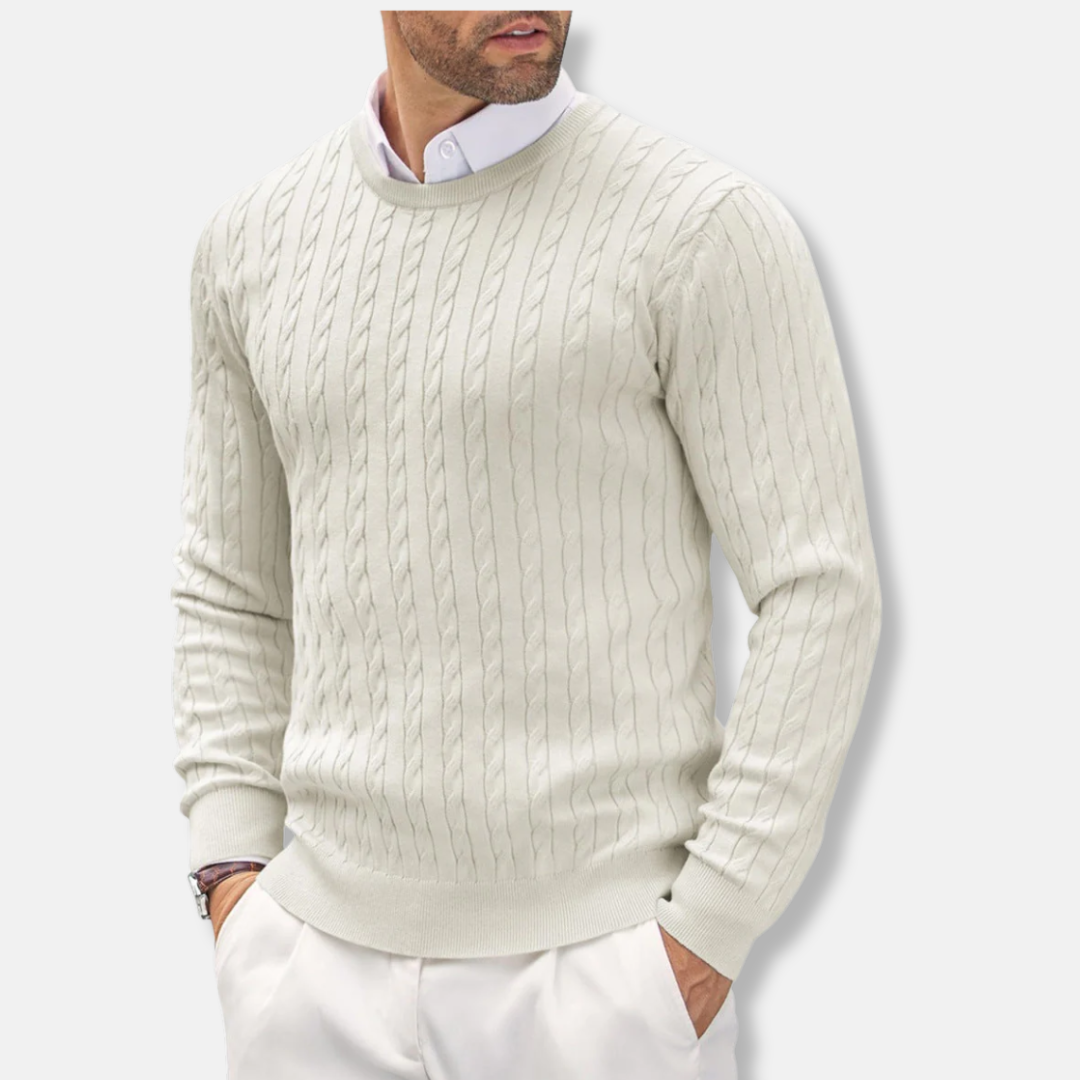 Drune | Slim Fit Feinstrick Rundhals Struktur in Kabelstrick