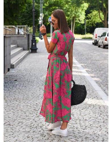 Drune | Kurzarm V-Ausschnitt Sommerkleid Maxikleid